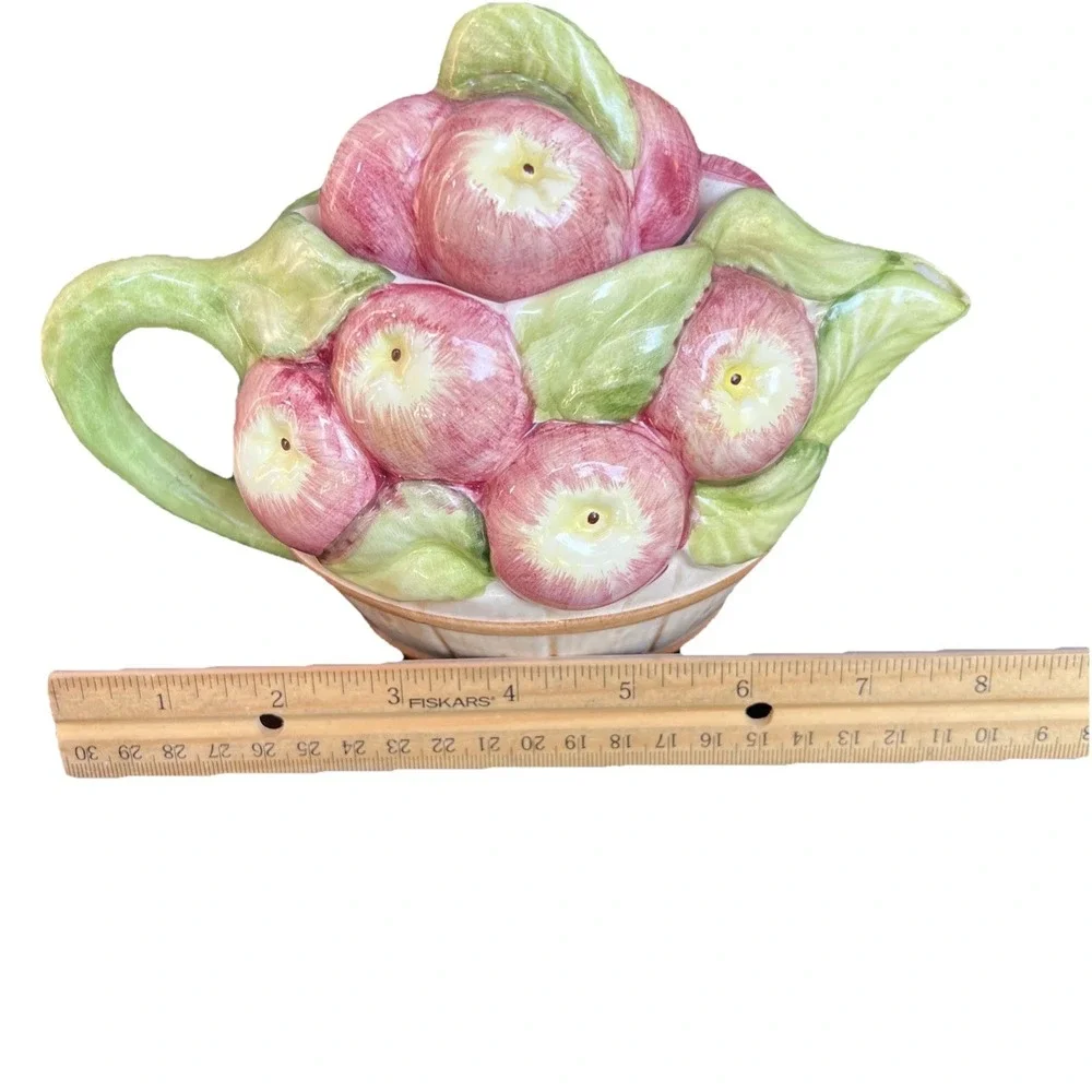 Italian Ceramic Apple Basket Teapot 6